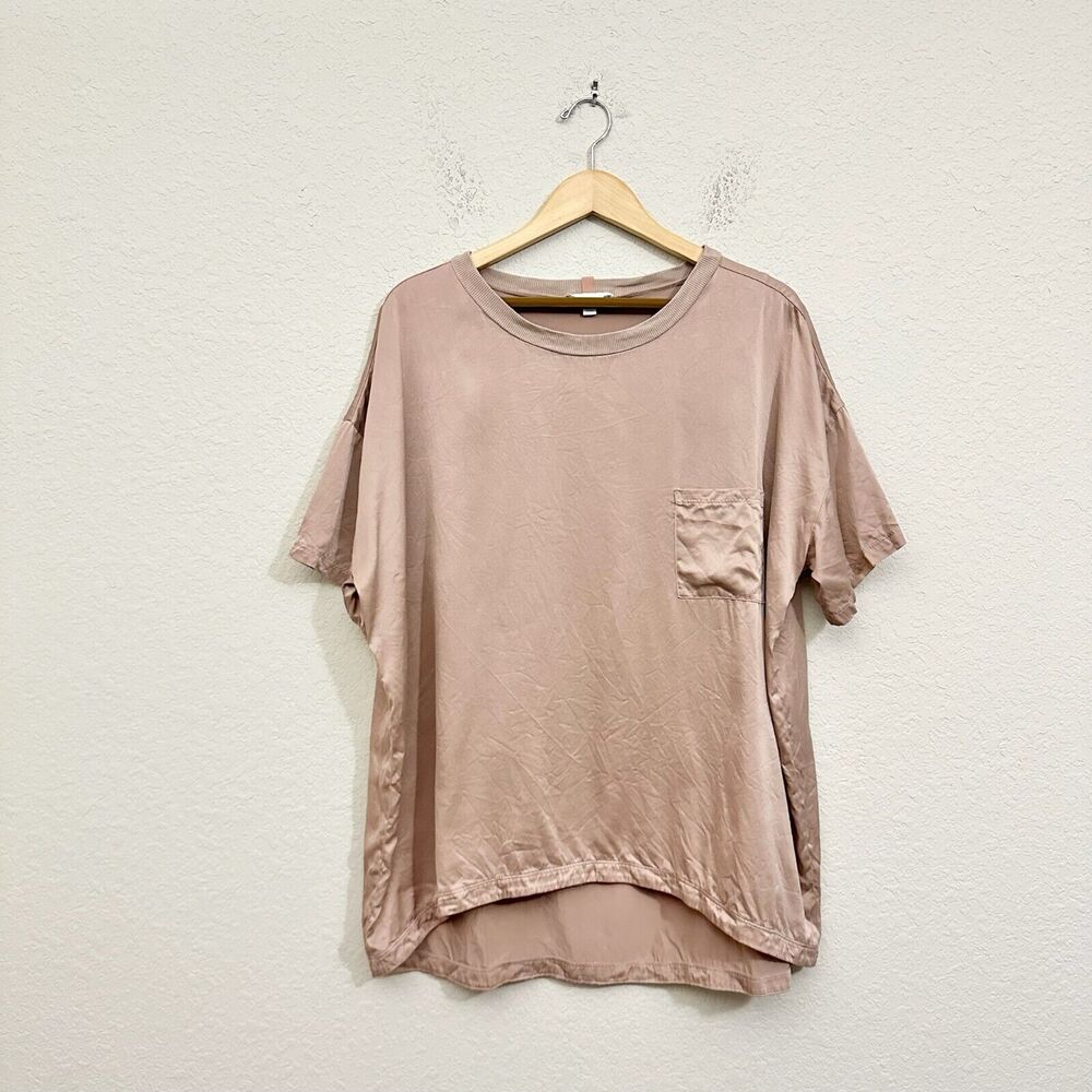 LUNYA Washable Silk Pajama Top T-Shirt w Pocket in Otium Tan